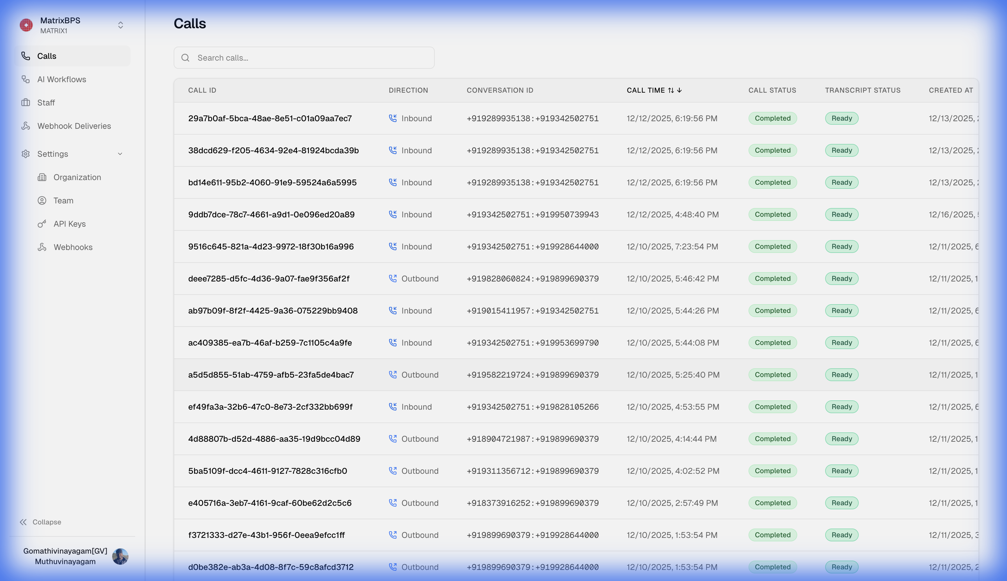 Centralized Call Dashboard