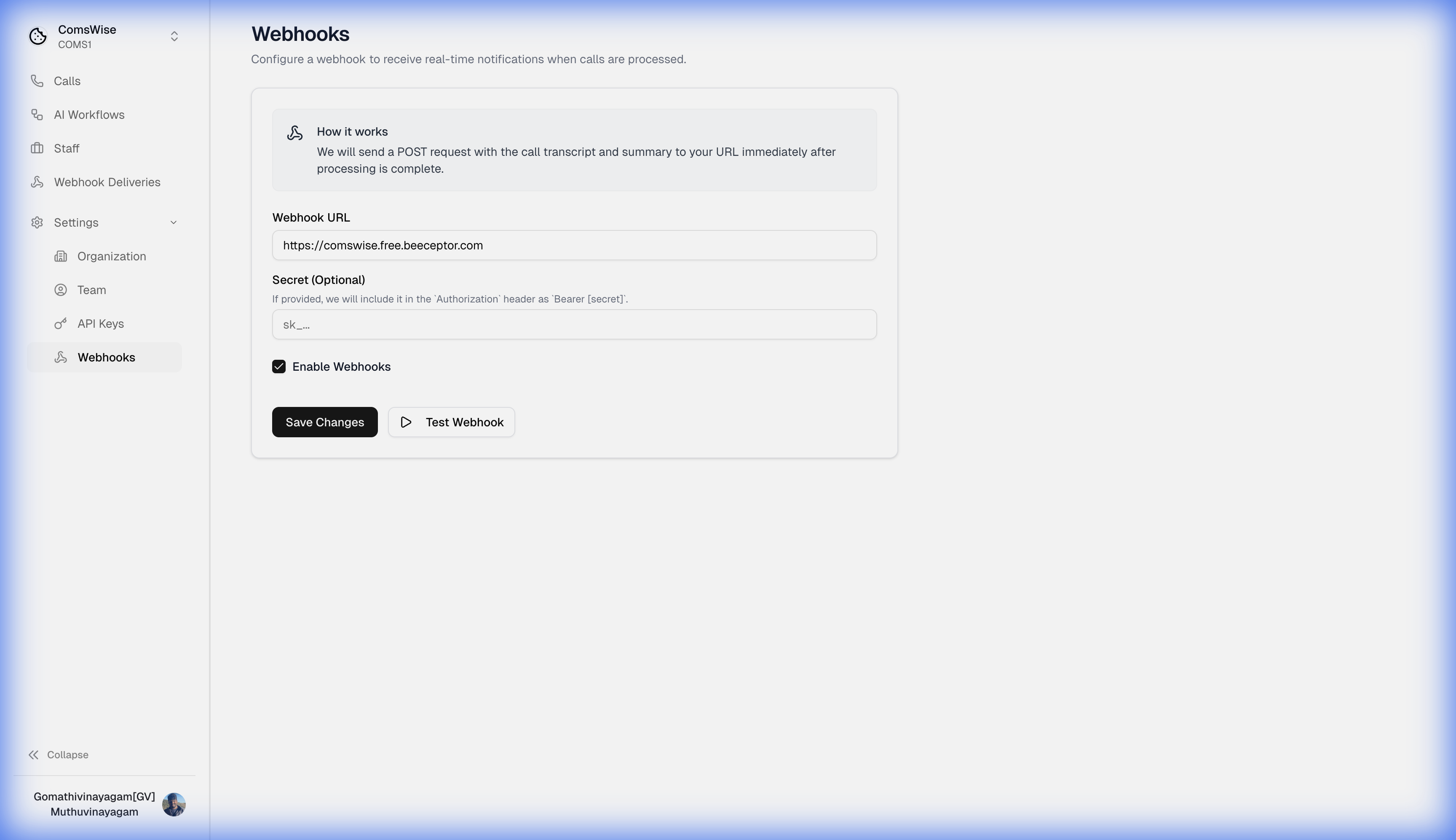 Real-time Webhook Notifications